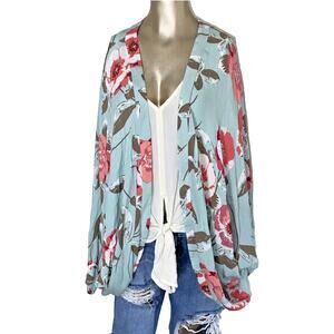 Cy Fashion April Showers Floral Kimono Open Front Small To Medium Sized Beach